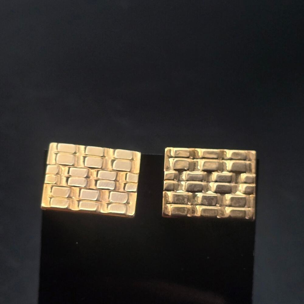 Gold Tone Rectangle Cufflinks Textured Brick Lattice Woven